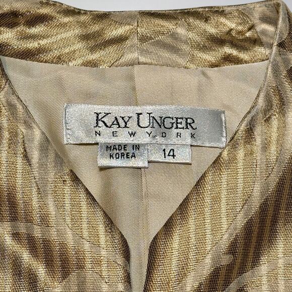 Vintage 90s Kay Unger NY Silk Skirt Suit Size 14 3pc Set Champagne Gold Brocade - Picture 4 of 13